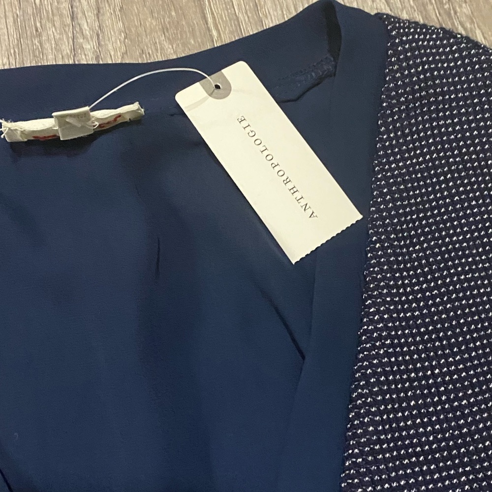 NWT Anthropologie Deletta Navy Silver Glitter Layered Tank Top XXS - Picture 6 of 9